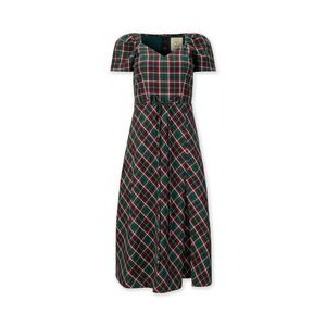 Hope & Henry Sweetheart Dress Green Red Plaid Organic Cotton Midi  Pockets Sz 10